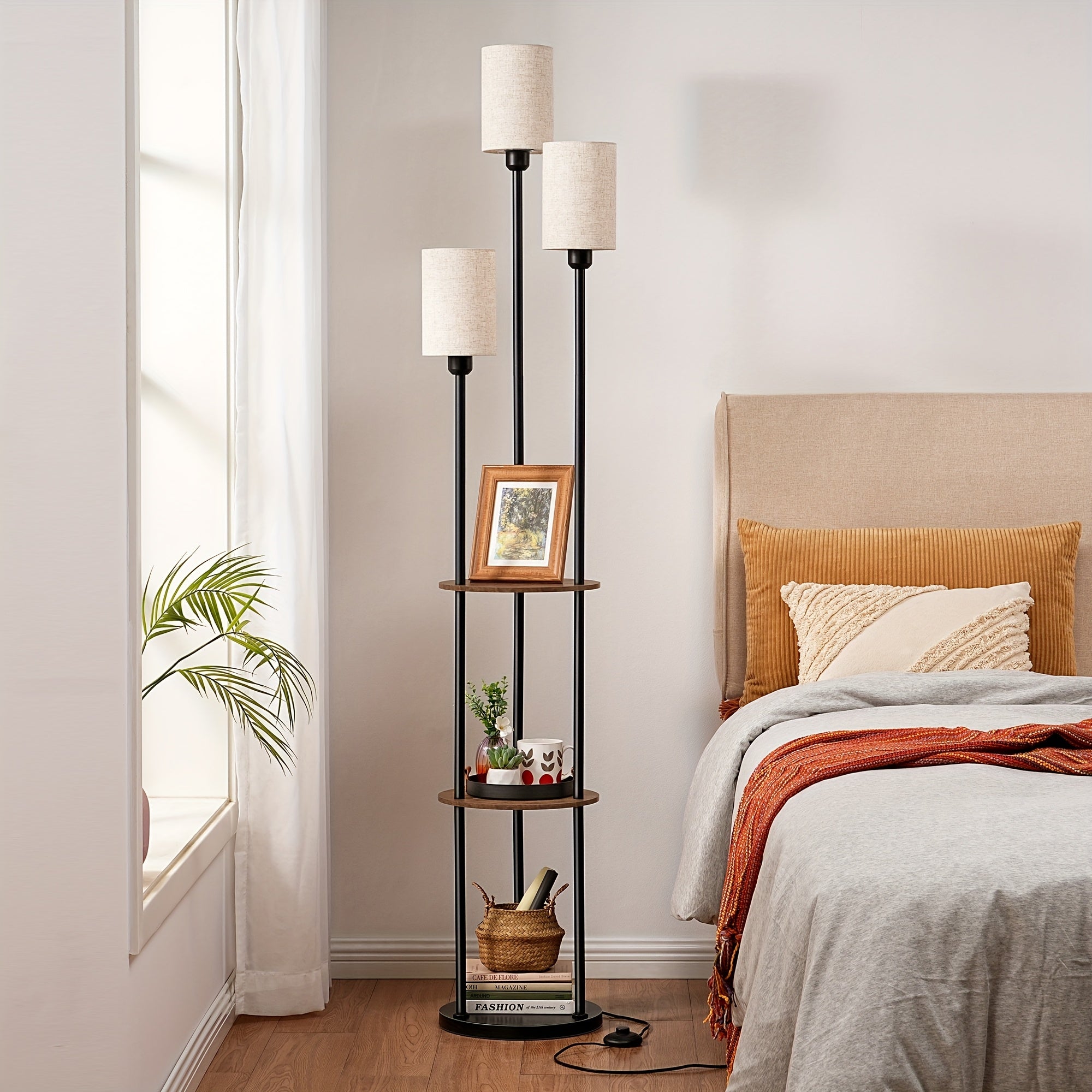 70-Inch Farmhouse-Style Floor Lamps Featuring a Shelf, Perfect for The Living Room