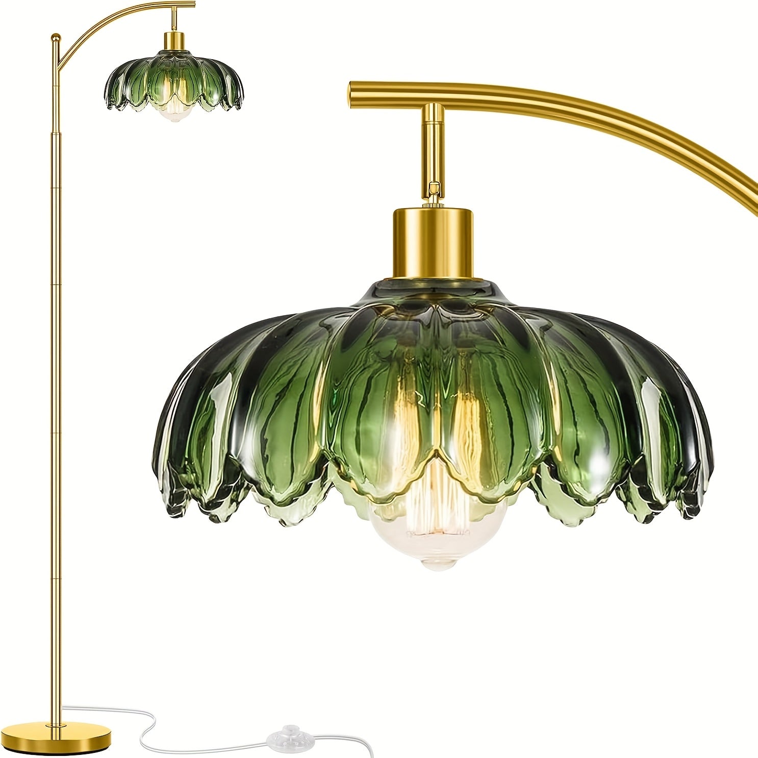 Flower Floor Lamp for Living Room, Bedroom, Golden Mid Century Modern Standing Lamp with Remote Dimmable, Boho Tall Lamp Vintage Retro Green Lamp, Flower Arc Floor Lamps, Without Bulb, for Bedrooms, Office, Christmas