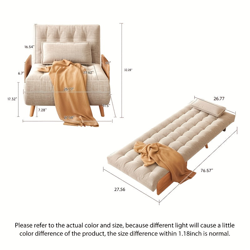 1 Modern And Linen Convertible Sofa Bed With 5 Adjustable Backs, Adjustable Height Pillows - Living Room Recliner, Single Or Double Use, Living Room Furniture Sofa | Neutral Home Decor | Wood Frame Sofa