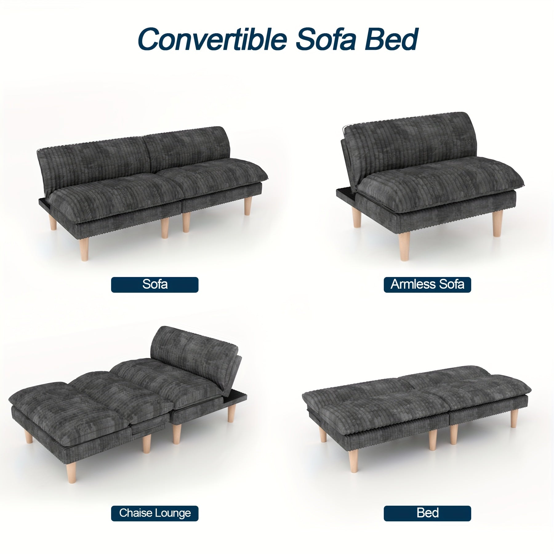 68 Inch Corduroy Futon Couch with Adjustable Backrest, Convertible Futon Sofa Bed