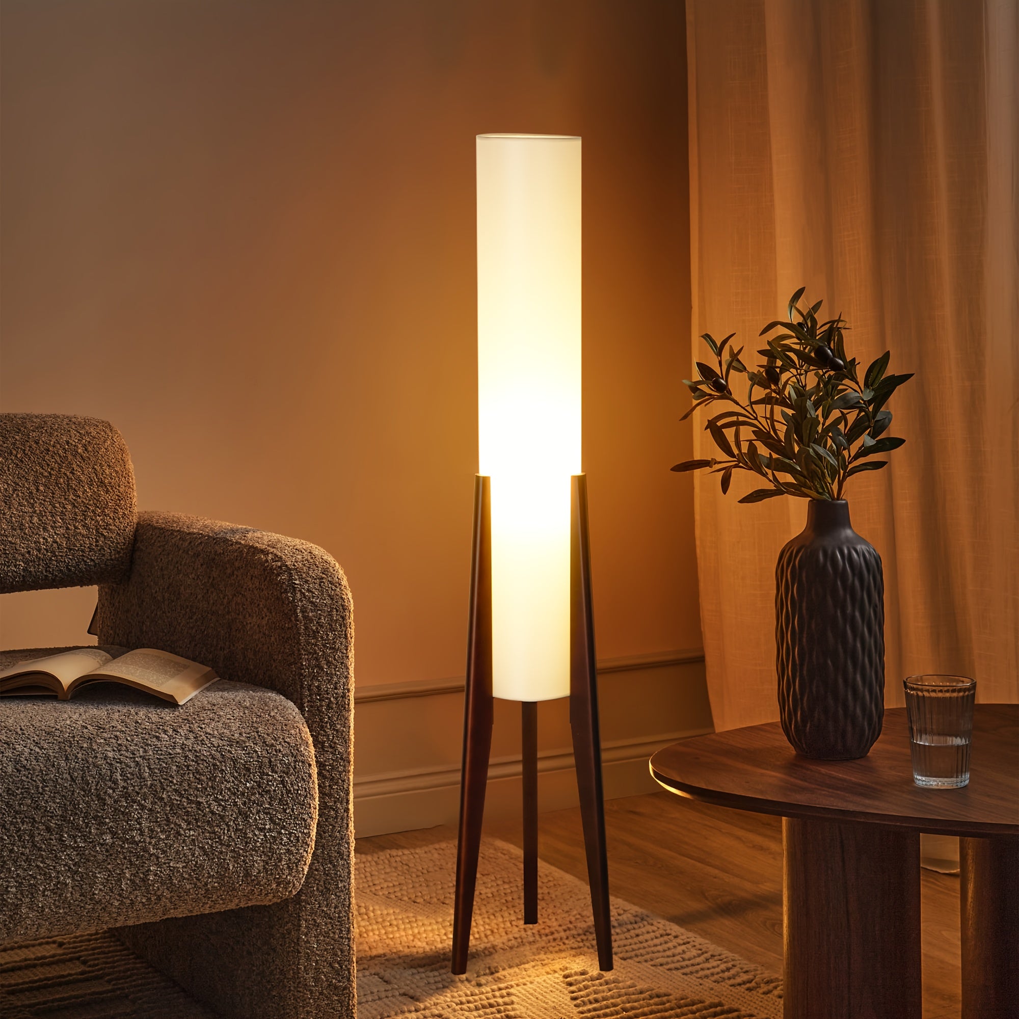 Modern Standing Light with Fabric Shade, Japanese Style Tall Lamp for Living Room, Bedroom, Study, Workspace