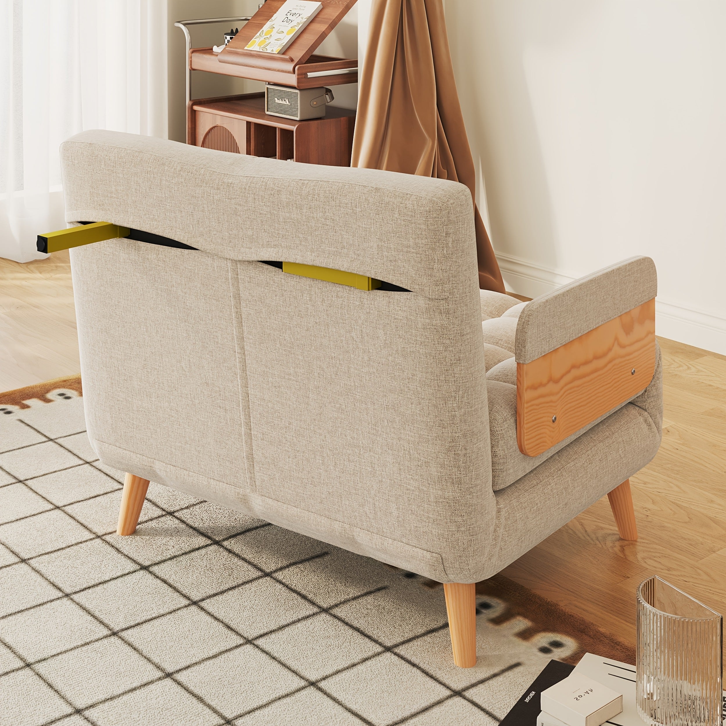 1 Modern And Linen Convertible Sofa Bed With 5 Adjustable Backs, Adjustable Height Pillows - Living Room Recliner, Single Or Double Use, Living Room Furniture Sofa | Neutral Home Decor | Wood Frame Sofa