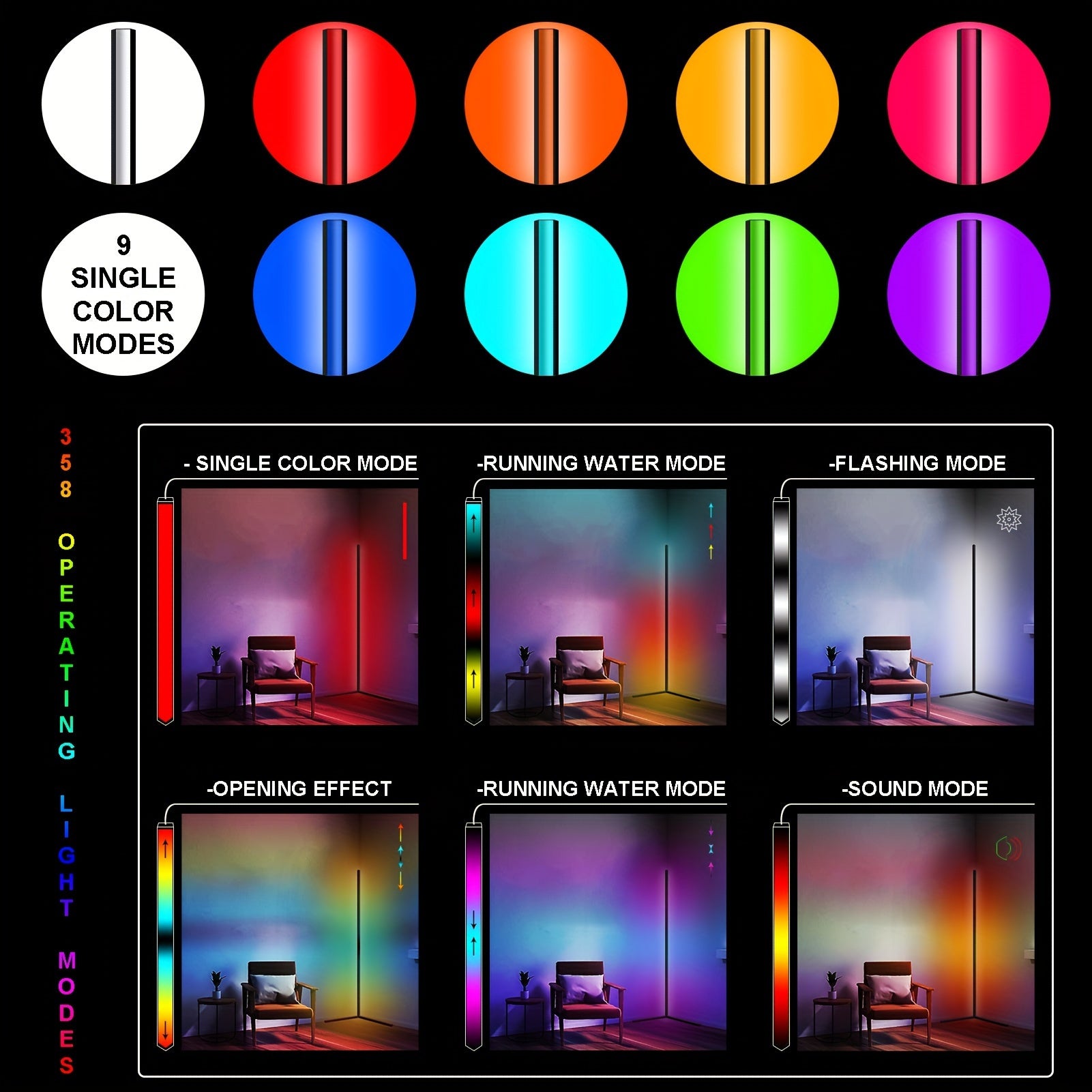 1\u002F 2pack Corner Floor Lamp, Smart RGB LED Floor Lamp with App and Remote Control, High Brightness LED, 16 Million Colors, Music Sync, Timer Setting, Mood Lighting, Ideal for Living Rooms, Bedrooms, Room Decor