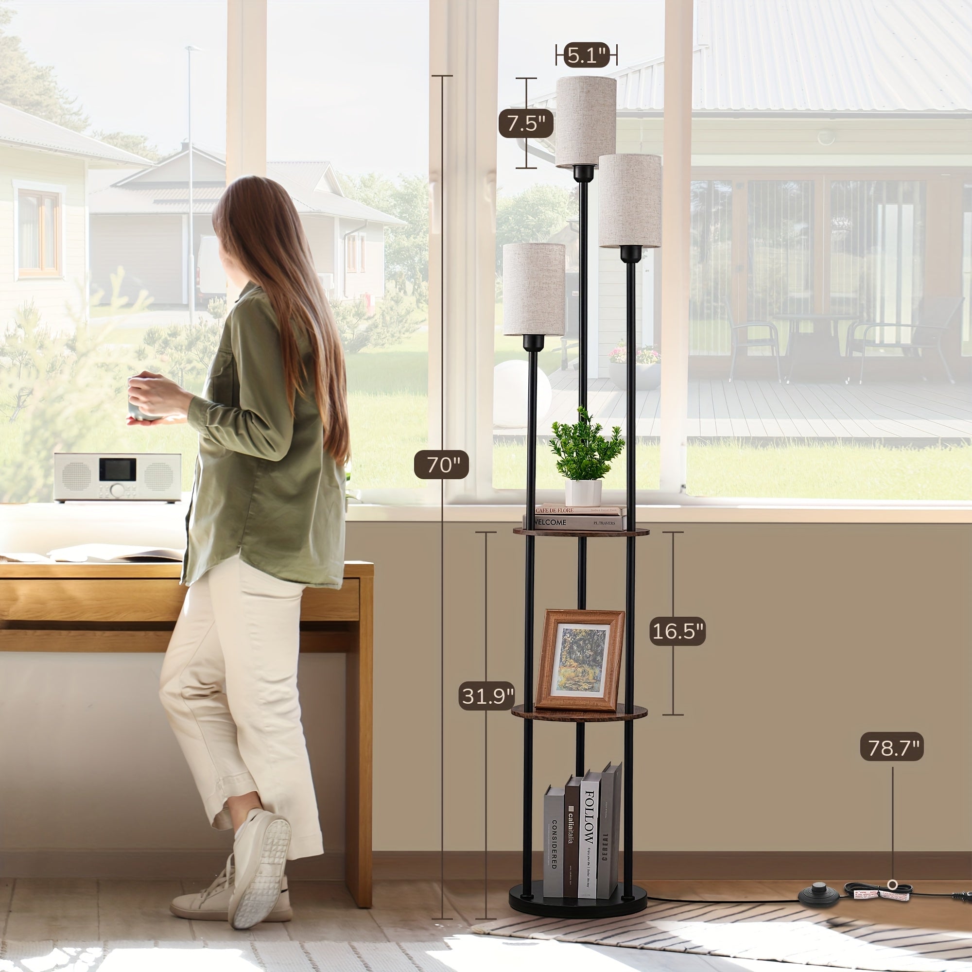 70-Inch Farmhouse-Style Floor Lamps Featuring a Shelf, Perfect for The Living Room