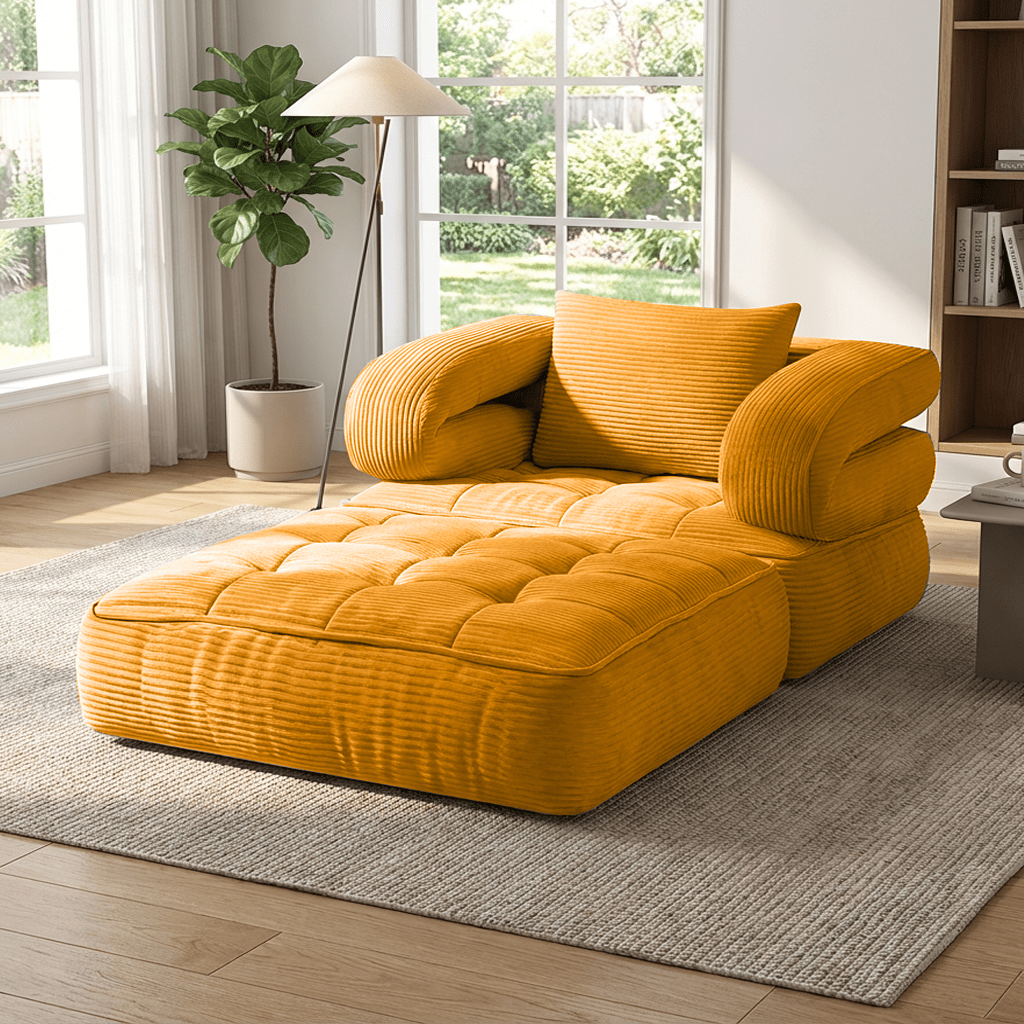 Black Fridays Items, Local Warehouse, Folding Sofa Bed, 1-Person Chair Bed with Backrest and Pillow, Space-Saving Single Bed for Living Room, Bedroom, Apartment, Gray and Orange, Bean Bag Chair, Living Room Furniture, Boneless Couch for Living Room,