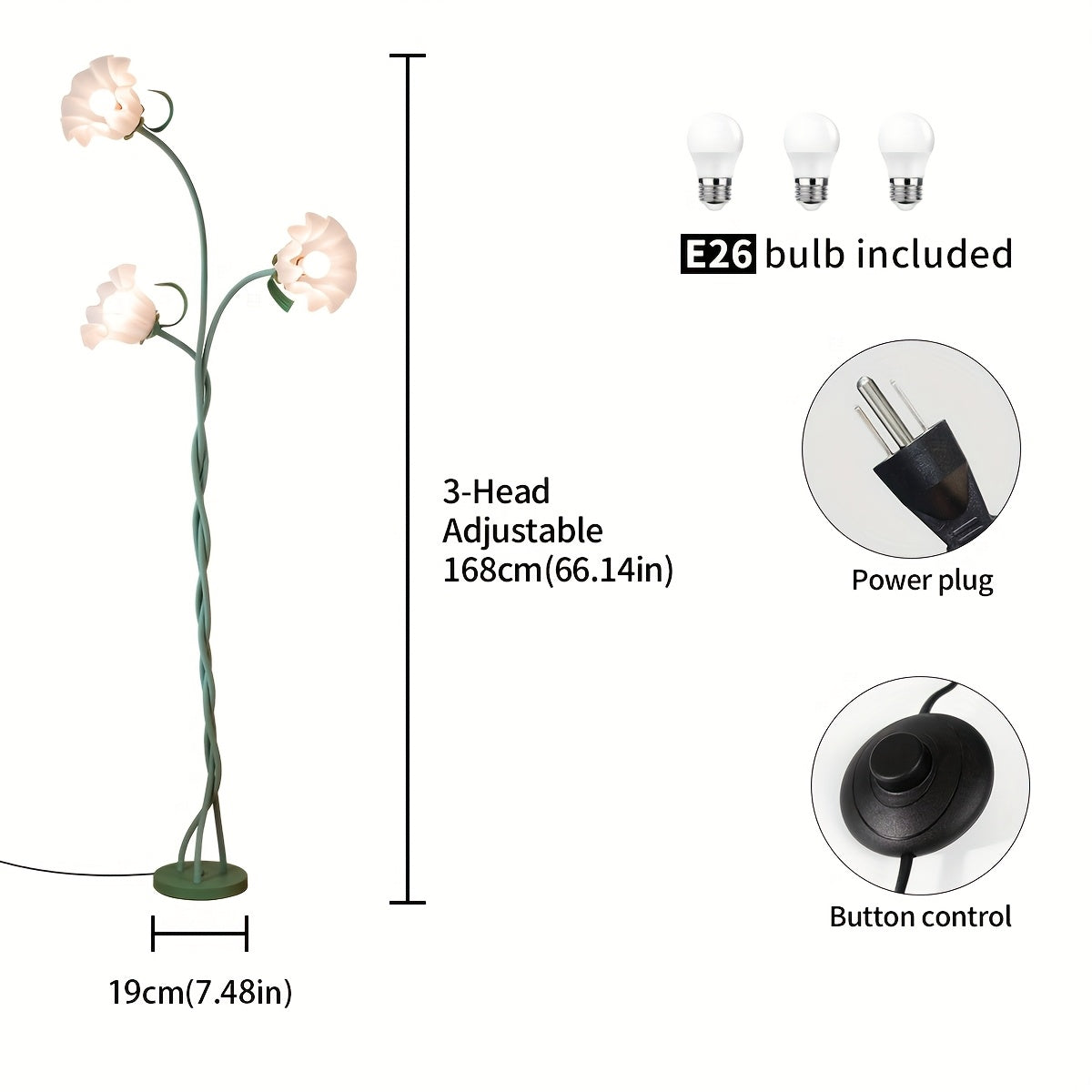 Contemporary Floral Floor Lamp with a Flexible Arm, Creative Design with 3 Color Temperatures, Ideal for Bedrooms, Living Rooms, Studies, And Hotel Decor (Comes with 3 Bulbs Included)