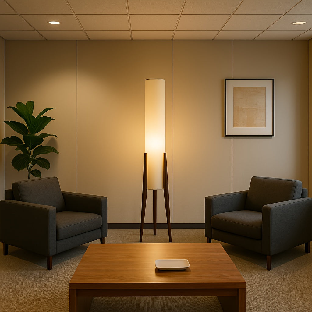 Modern Standing Light with Fabric Shade, Japanese Style Tall Lamp for Living Room, Bedroom, Study, Workspace