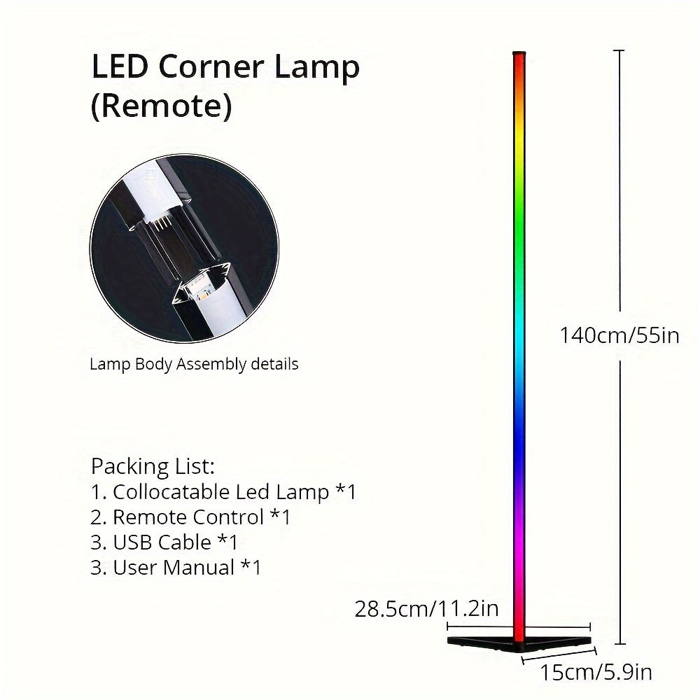 Corner Floor Lamp, Smart RGB LED Corner Lamp With Remote Control Music Sync Dimmable Timer RGB Dream Color Changing Music Rhythm Modern Standing Ambience Light Speed Adjustment For Bedroom Living Gaming Room Studio Party Holiday Christmas Halloween