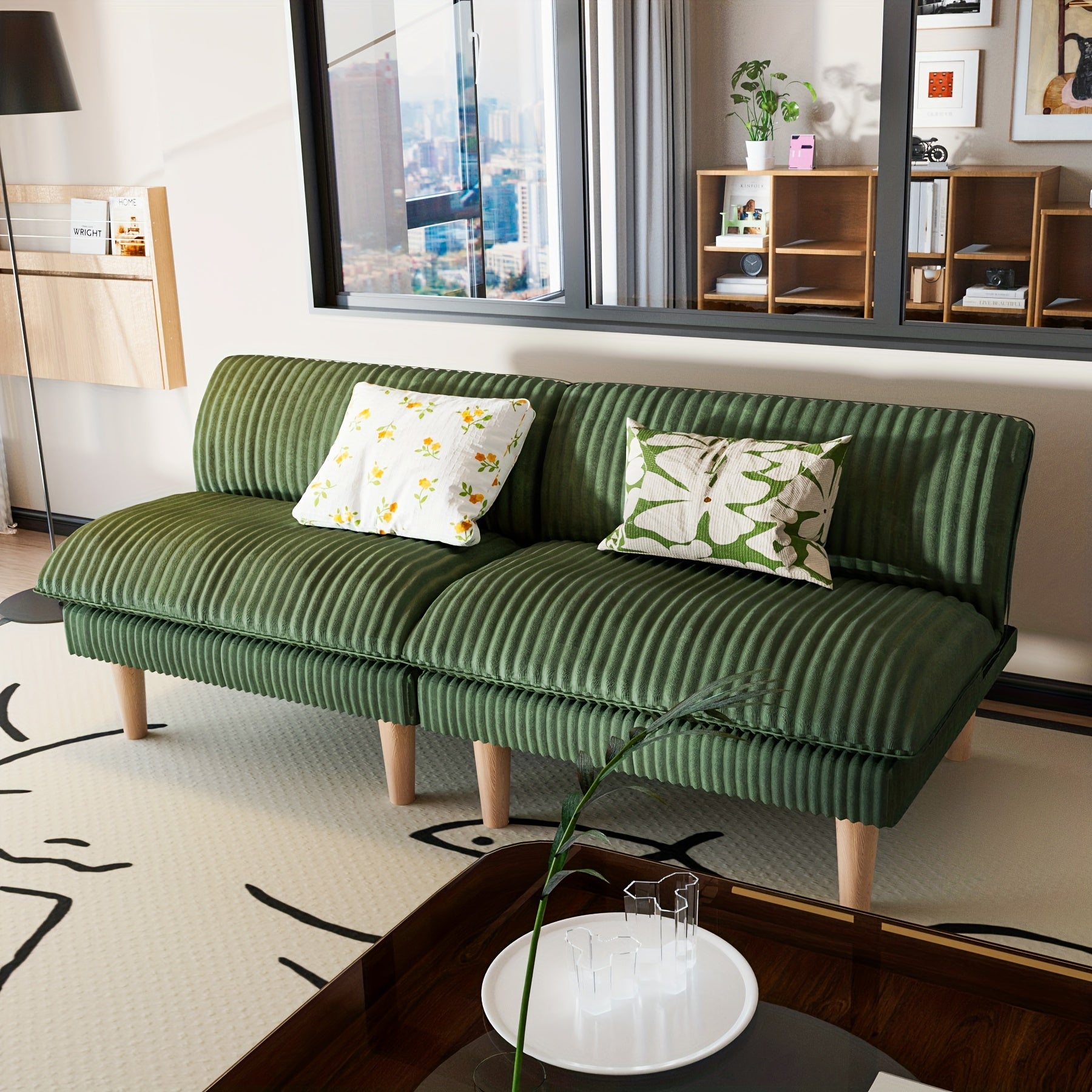 68 Inch Corduroy Futon Couch with Adjustable Backrest, Convertible Futon Sofa Bed