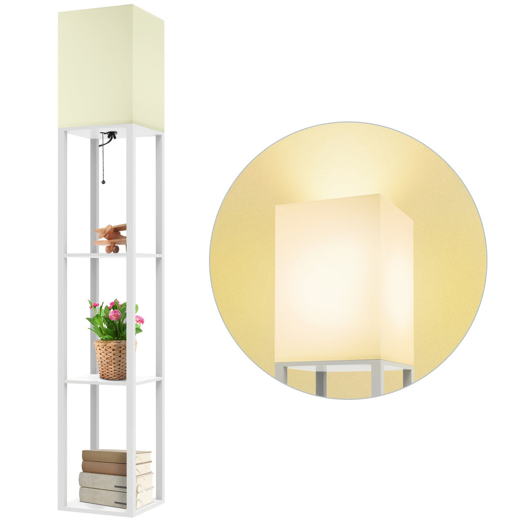 A Floor Lamp with a Stand, Featuring a Modern Design And a 9W LED Bulb, Is a Three-Tiered Storage Display Reading Light Suitable for Bedrooms, Living Rooms, And Narrow Bedside Corners.
